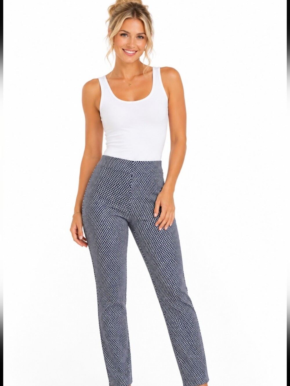 Dalia Black And White Patterned Pull On Stretch Pant (Sz:8)